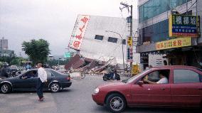 Building brought down by Taiwan earthquake